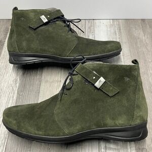 Fluchos Femme Green Suede Ankle Boots Spanish Comfort Zip Lace Up Size 40 Womens